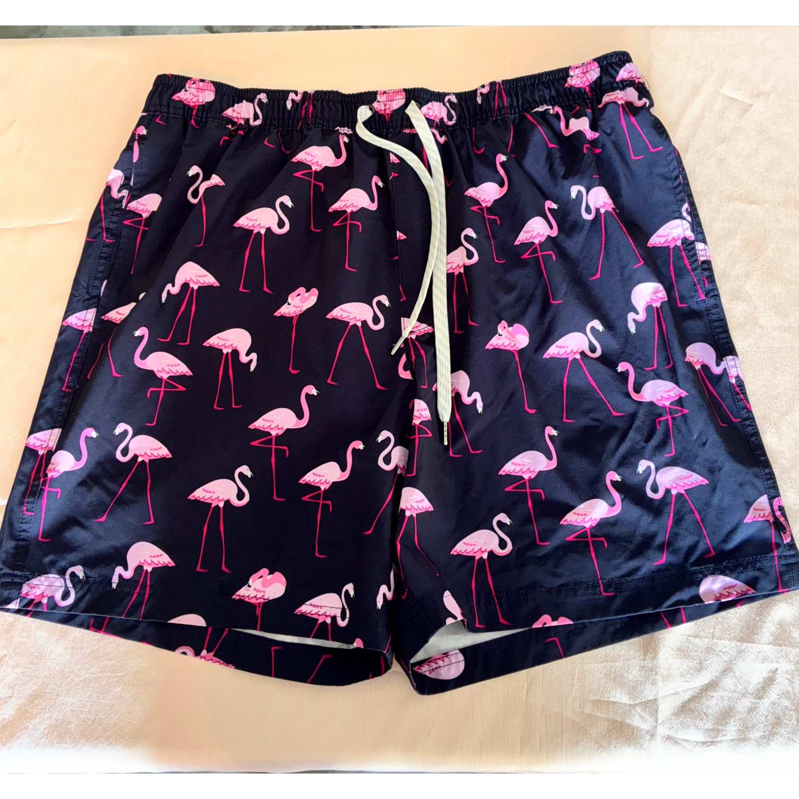 Sonoma Navy Men's Trunks Pink Flamingo Euc Us L White Lining Poly Spandex